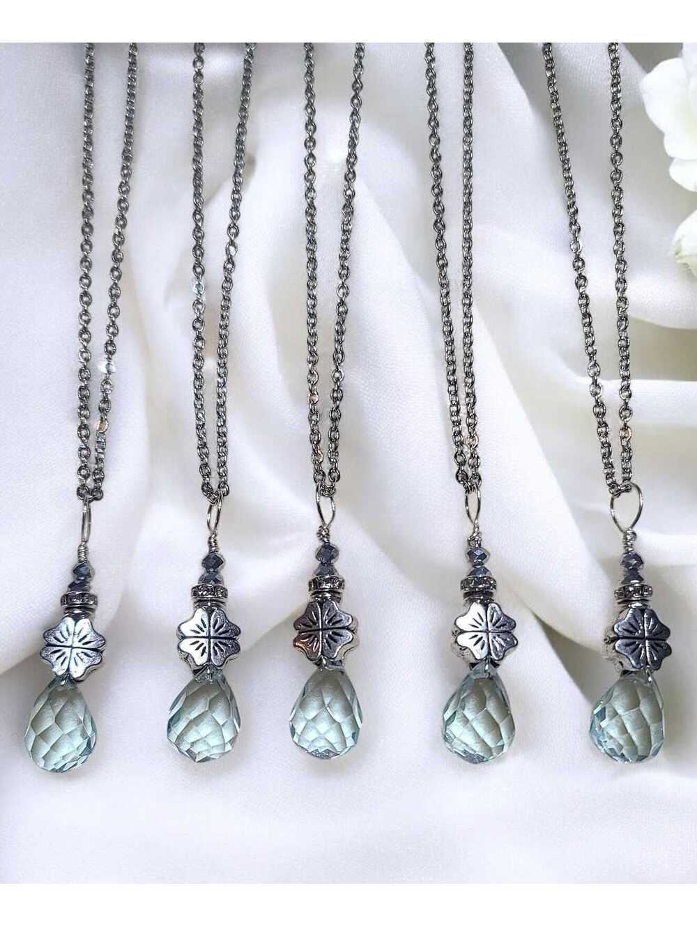 Prasiolite Briolette Pendants Necklace and Earrings (#LWNE003)